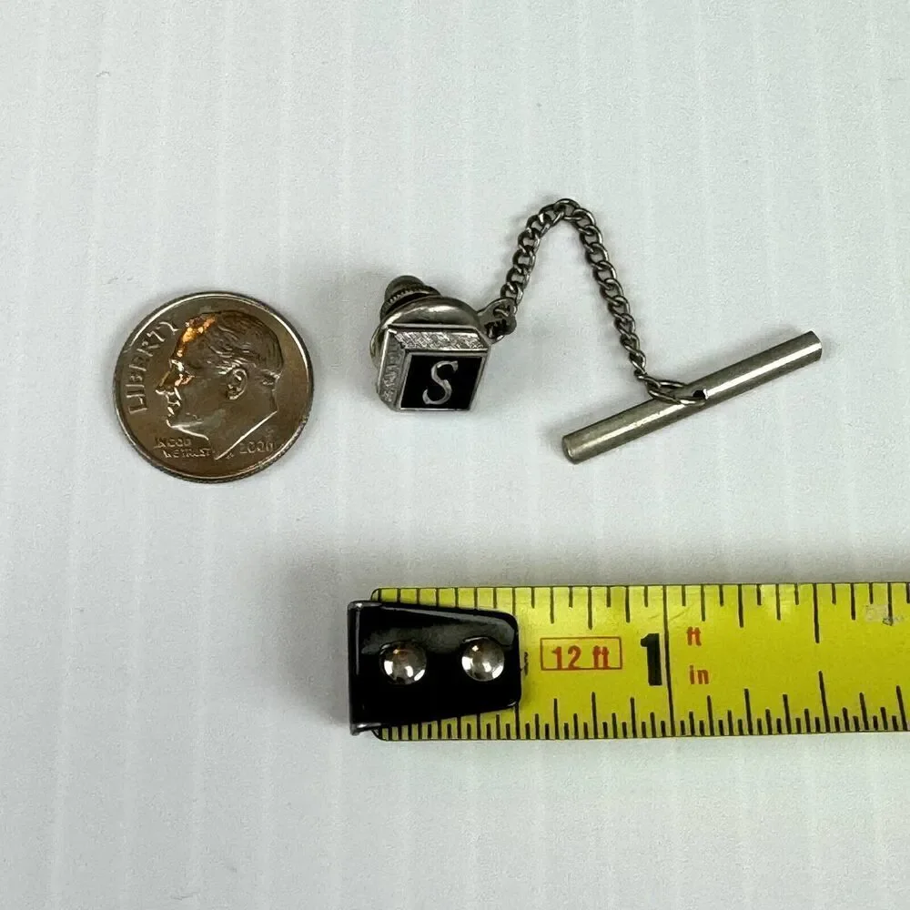 Vintage Swank Tie Tack Letter S Monogram Silver Tone Initial